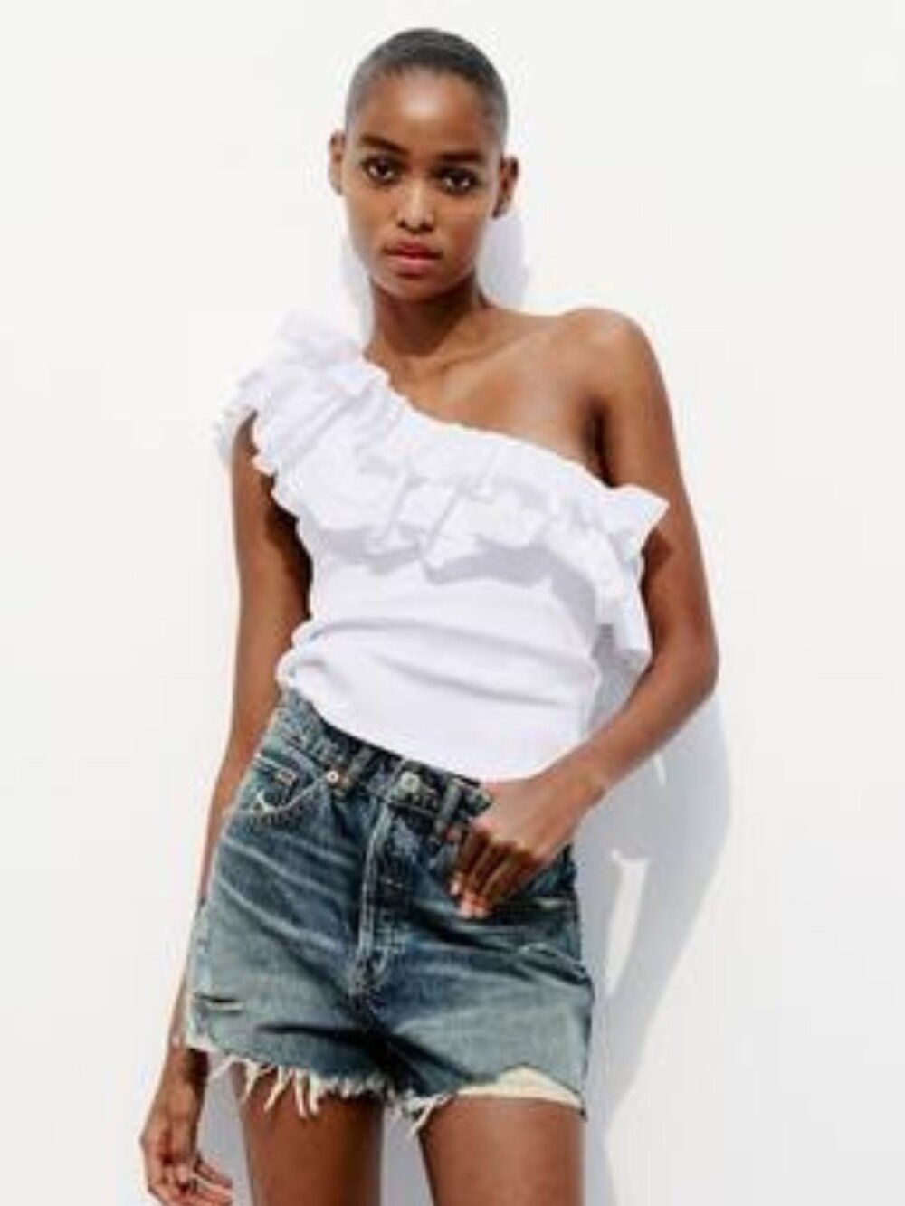 Zara ASYMMETRIC MIXED RIB TOP, M